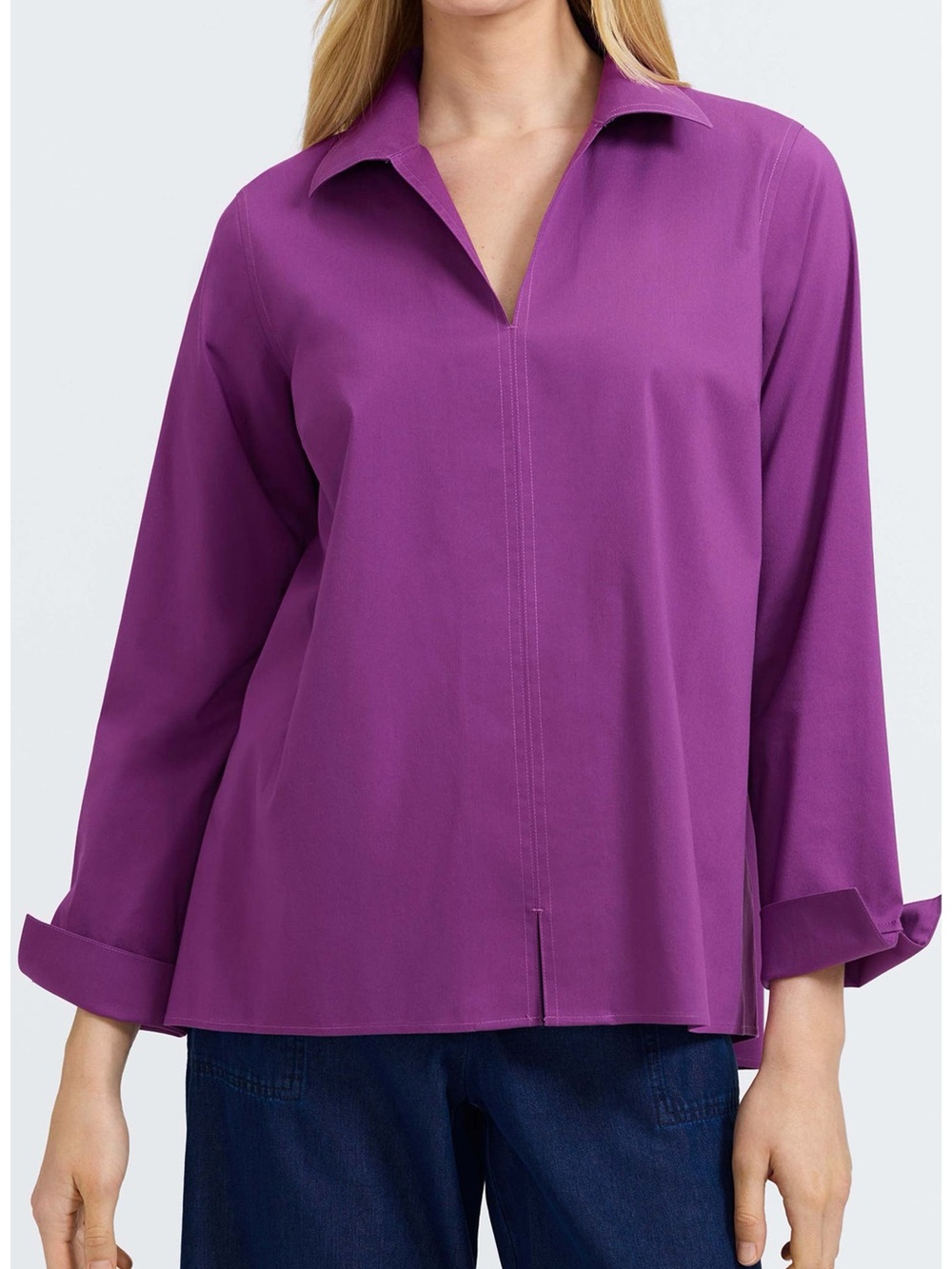Foxcroft Agnes Split Cuff Popover Blouse